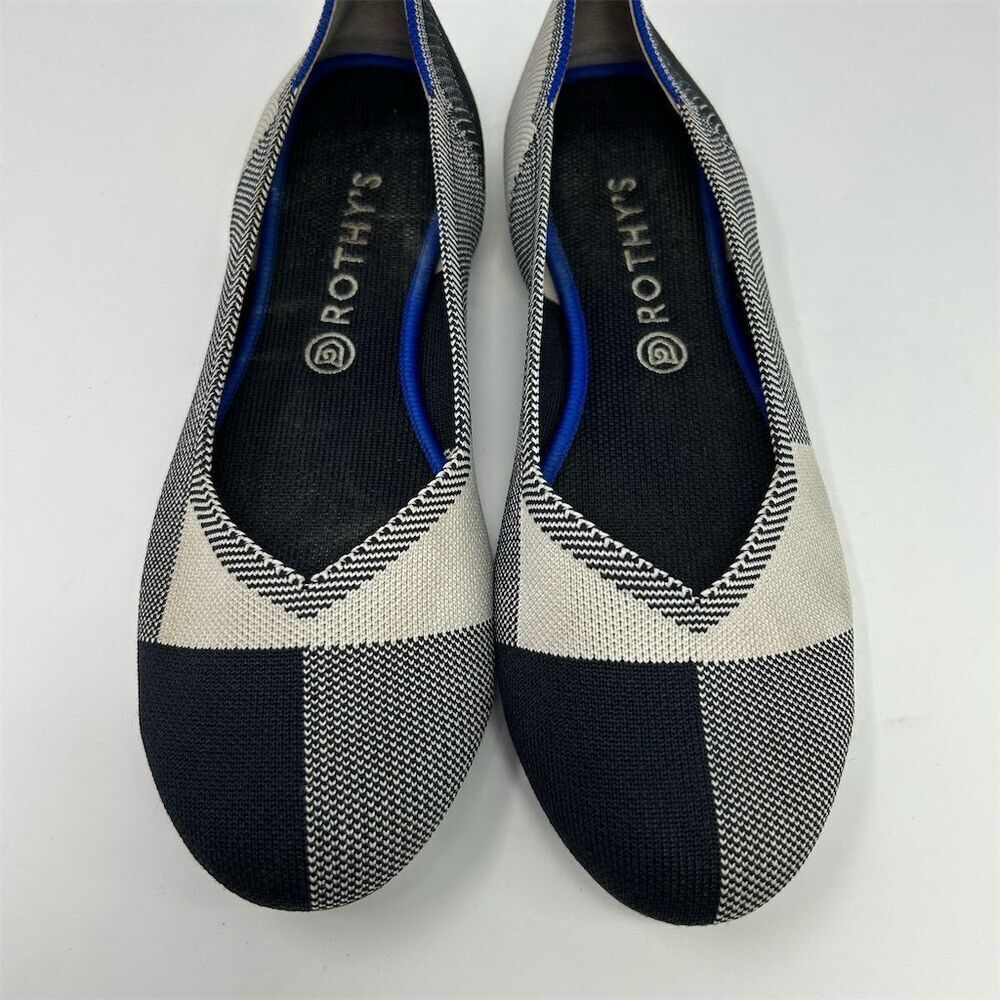 Rothy's Women's White and Black Plaid Cap Toe Flats Size 12.5 Slip-On Comfort - Picture 5 of 12